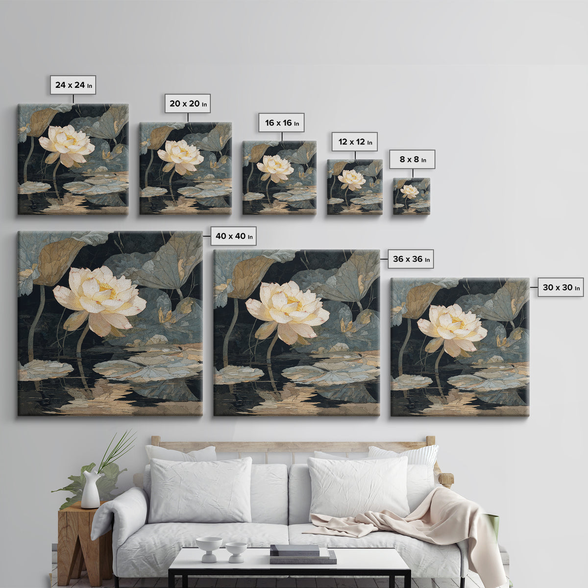 Minimal Face with Closed Eyes and Flowers Canvas Print, Spa Art, Minimalist Art, Spa Decor, Fine Art, Serenity, Tarot Card Art, SPA-1x1-19