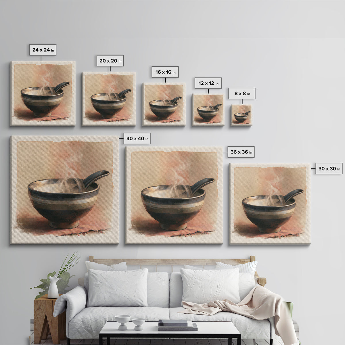 Tea Bowl and Steam Still Life Canvas Print, Spa Art, Dog Groomer Gifts, Spa Decor, Oil Painting, Serenity, Fine Art Print, SPA-1x1-22