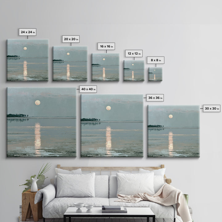 Moonlit Lake Reflection Canvas Print, Spa Art, Abstract, Spa Decor, Watercolor Art, Serenity, City Art, Spa Wall Art, SPA-1x1-23