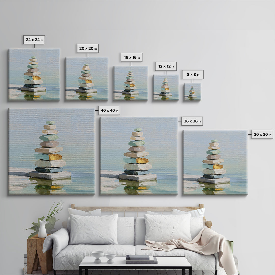 Stacked Stones Beside Calm Water Canvas Print, Spa Art, Art Print, Spa Decor, Fine Art, Serenity, Botanical Art, Nature Prints, SPA-1x1-25