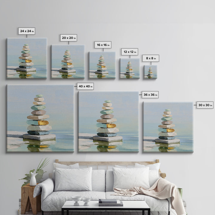 Stacked Stones Beside Calm Water Canvas Print, Spa Art, Art Print, Spa Decor, Fine Art, Serenity, Botanical Art, Nature Prints, SPA-1x1-25