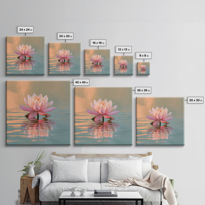 Lotus Flower Floating on Still Pond Framed Canvas Print, Spa Art, Black Woman Art, Spa Decor, Serenity, Modern Home Decor, SPA-1x1-28