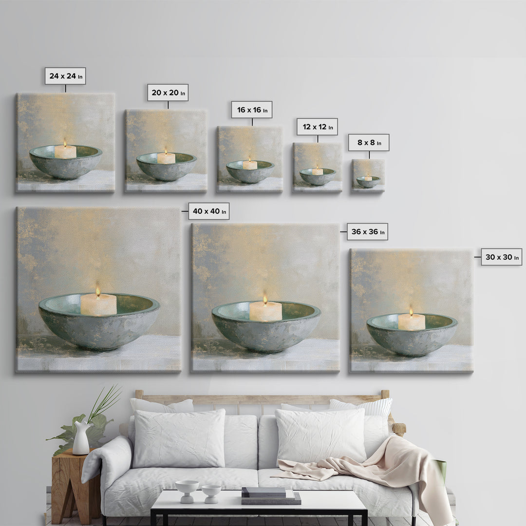 Warm Candle Flame Framed Canvas Print, Spa Art, Textured Painting, Spa Decor, Abstract Art, Serenity, Travel Poster, SPA-1x1-33