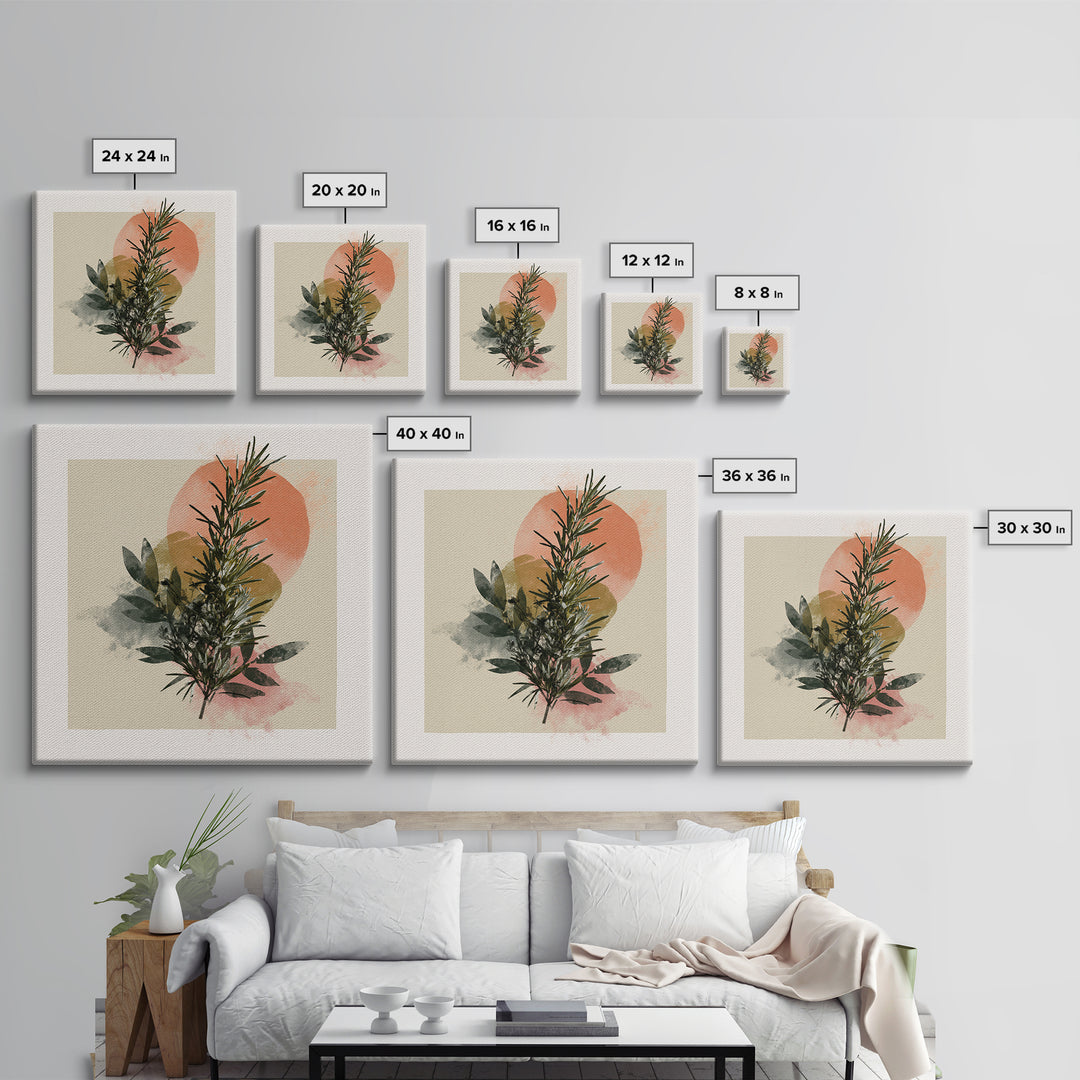 Botanical Herbal Arrangement Framed Canvas Print, Spa Art, Gallery Decor, Spa Decor, Fine Art, Serenity, Wall Art, Home Decor, SPA-1x1-38