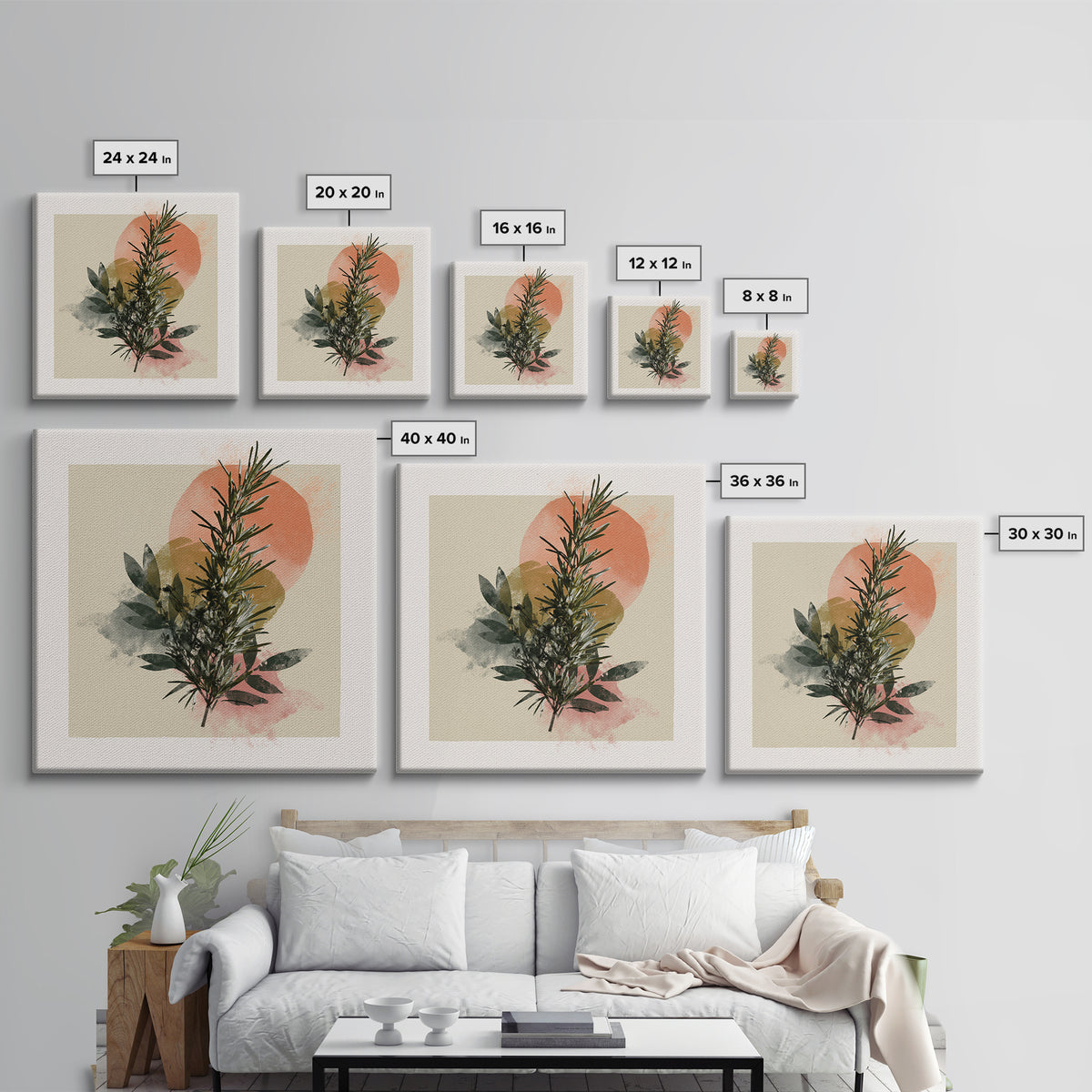 Botanical Herbal Arrangement Framed Canvas Print, Spa Art, Gallery Decor, Spa Decor, Fine Art, Serenity, Wall Art, Home Decor, SPA-1x1-38
