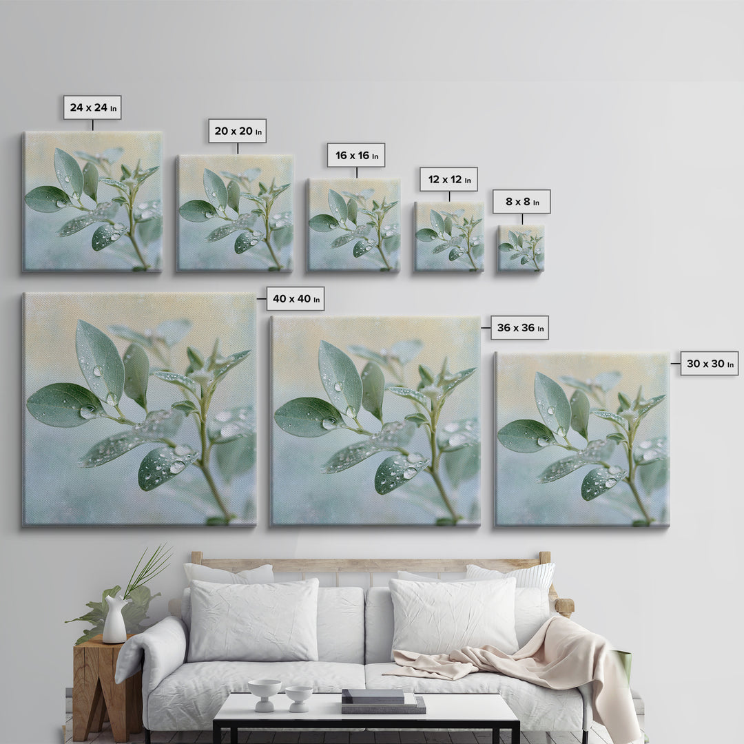 Rain on Leaves Framed Canvas Print, Spa Art, Art Print, Spa Decor, Serenity, Botanical Art, Nature Prints, Travel Poster, SPA-1x1-40