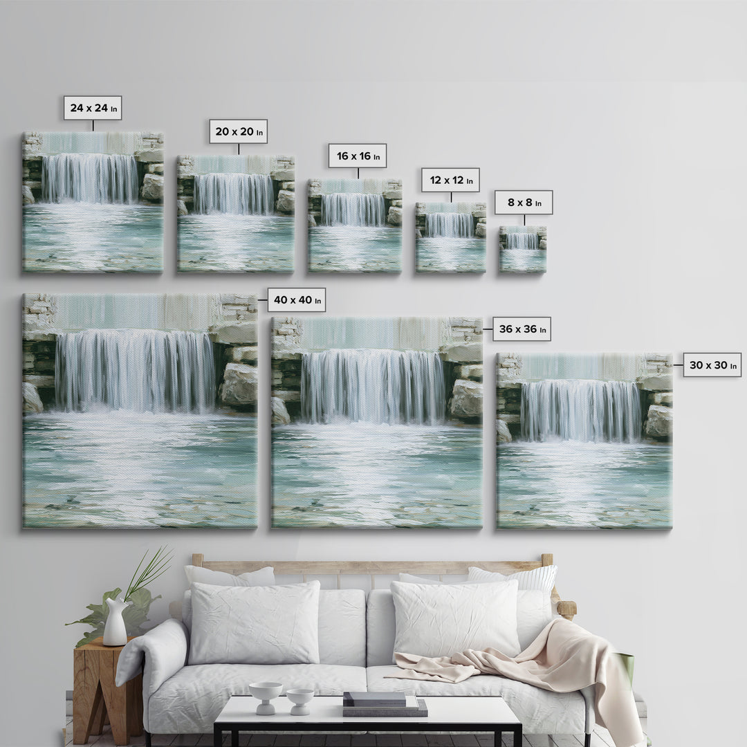 Serene Waterfall with Mist Framed Canvas Print, Spa Art, Dog Canvas, Spa Decor, Abstract Art, Serenity, Art Print, Room Decor, SPA-1x1-42