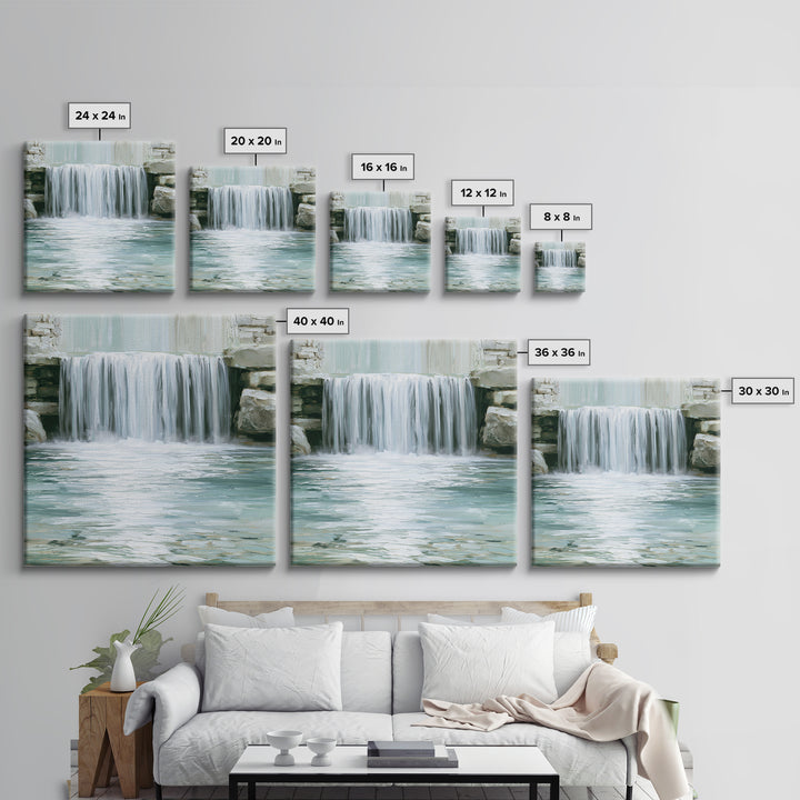 Serene Waterfall with Mist Framed Canvas Print, Spa Art, Dog Canvas, Spa Decor, Abstract Art, Serenity, Art Print, Room Decor, SPA-1x1-42