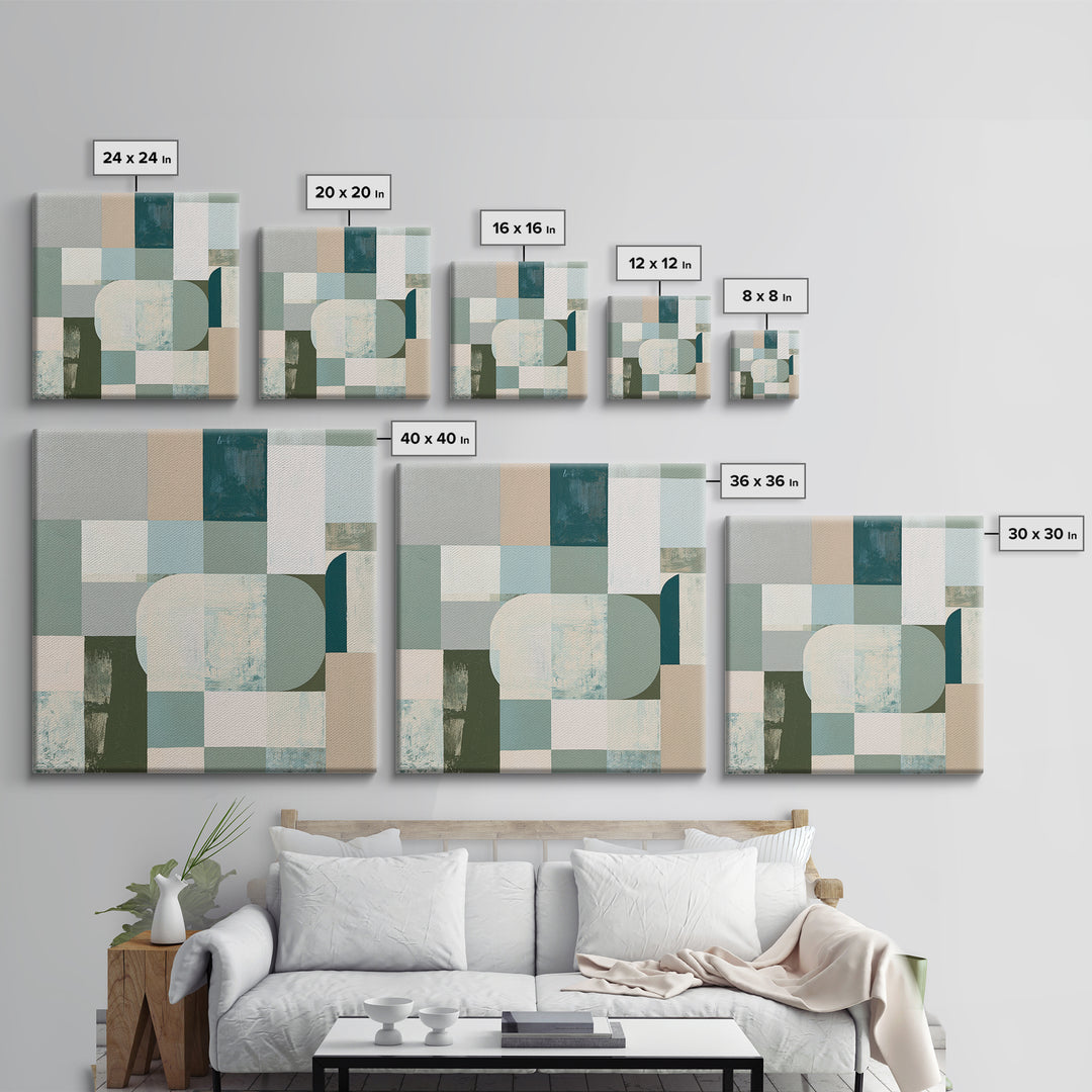 Sage and Ivory Geometric Calm Composition Canvas Print, Spa Art, Luxury Decor, Spa Decor, Abstract Art, Serenity, SPA-1x1-45