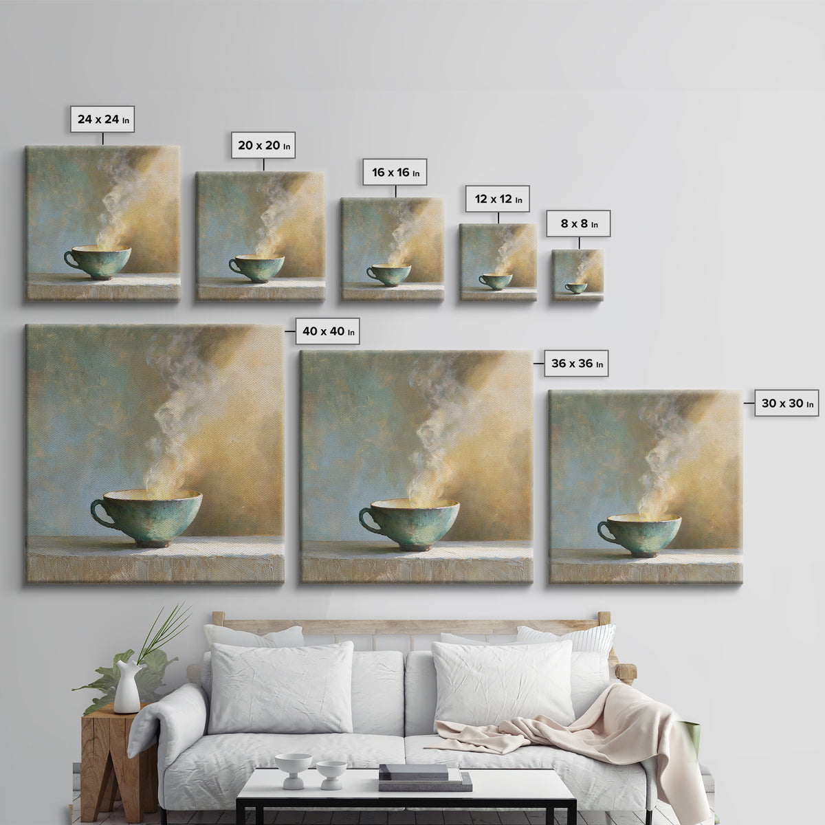 Tea Bowl and Steam Still Life Framed Canvas Print, Spa Art, Esthetician Decor, Spa Decor, Fine Art, Serenity, Room Decor, SPA-1x1-46