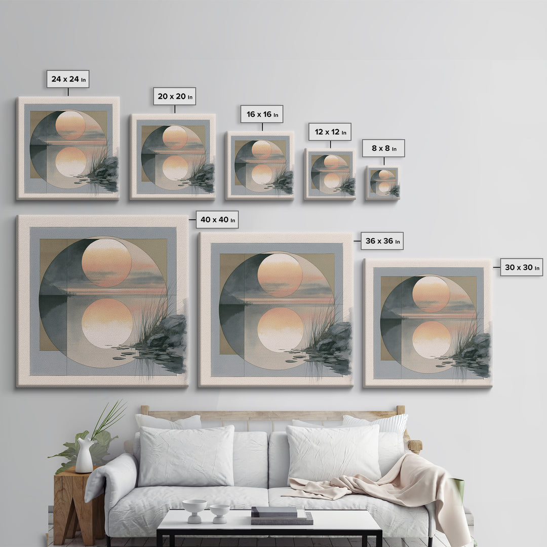 Moonlit Lake Reflection Framed Canvas Print, Spa Art, Feminine Wall Art, Spa Decor, Fine Art, Serenity, Hair Salon Wall Art, SPA-1x1-47