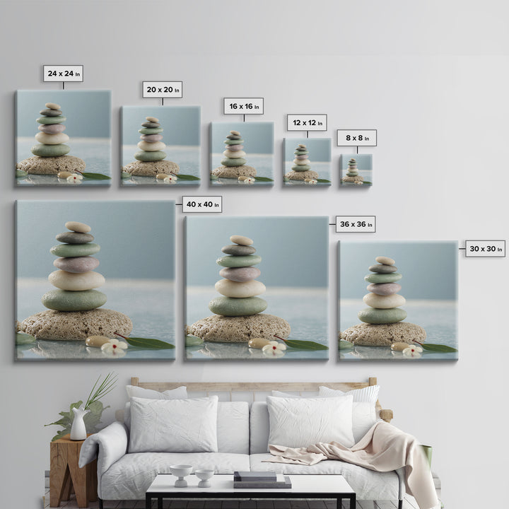 Stacked Stones Beside Calm Water Canvas Print, Spa Art, Art Print, Spa Decor, Fine Art, Serenity, Botanical Art, Nature Prints, SPA-1x1-49
