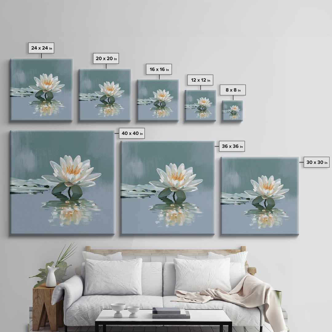 Lotus Flower Floating on Still Pond Framed Canvas Print, Spa Art, Animal Art, Spa Decor, Watercolor Art, Serenity, SPA-1x1-52