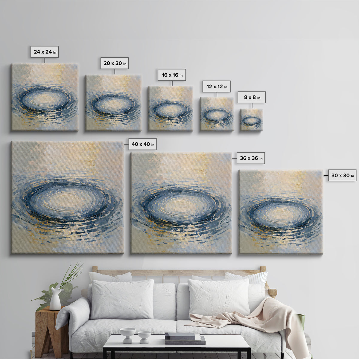 Abstract Water Ripples Framed Canvas Print, Spa Art, City Art, Spa Decor, Abstract Art, Serenity, Boho Decor, SPA-1x1-6