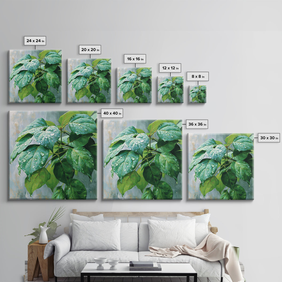 Rain on Leaves Framed Canvas Print, Spa Art, Animal Art, Spa Decor, Fine Art, Serenity, Gallery Decor, Neutral Decor, SPA-1x1-64