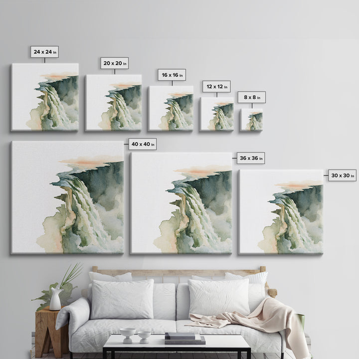 Serene Waterfall with Mist Framed Canvas Print, Spa Art, Dog Canvas, Spa Decor, Abstract Art, Serenity, Art Print, Room Decor, SPA-1x1-66