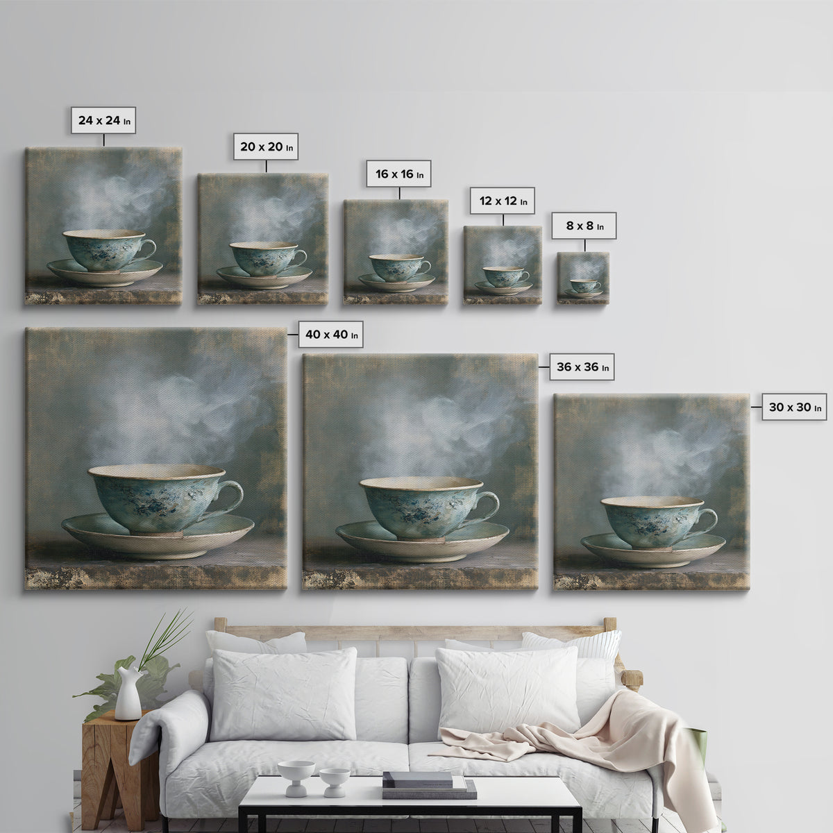 Tea Bowl and Steam Still Life Framed Canvas Print, Spa Art, Esthetician Decor, Spa Decor, Fine Art, Serenity, Room Decor, SPA-1x1-70