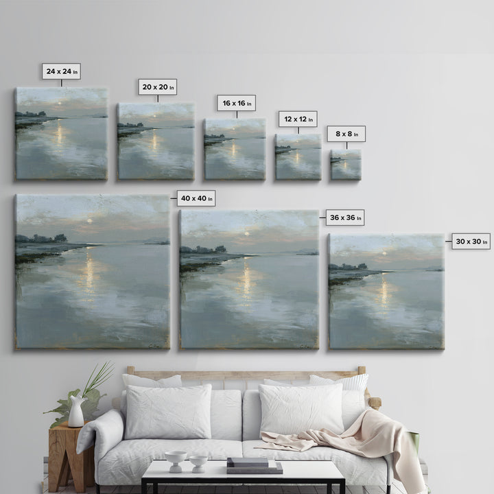 Moonlit Lake Reflection Framed Canvas Print, Spa Art, Tarot Card Art, Spa Decor, Fine Art, Serenity, Textured Painting, SPA-1x1-71