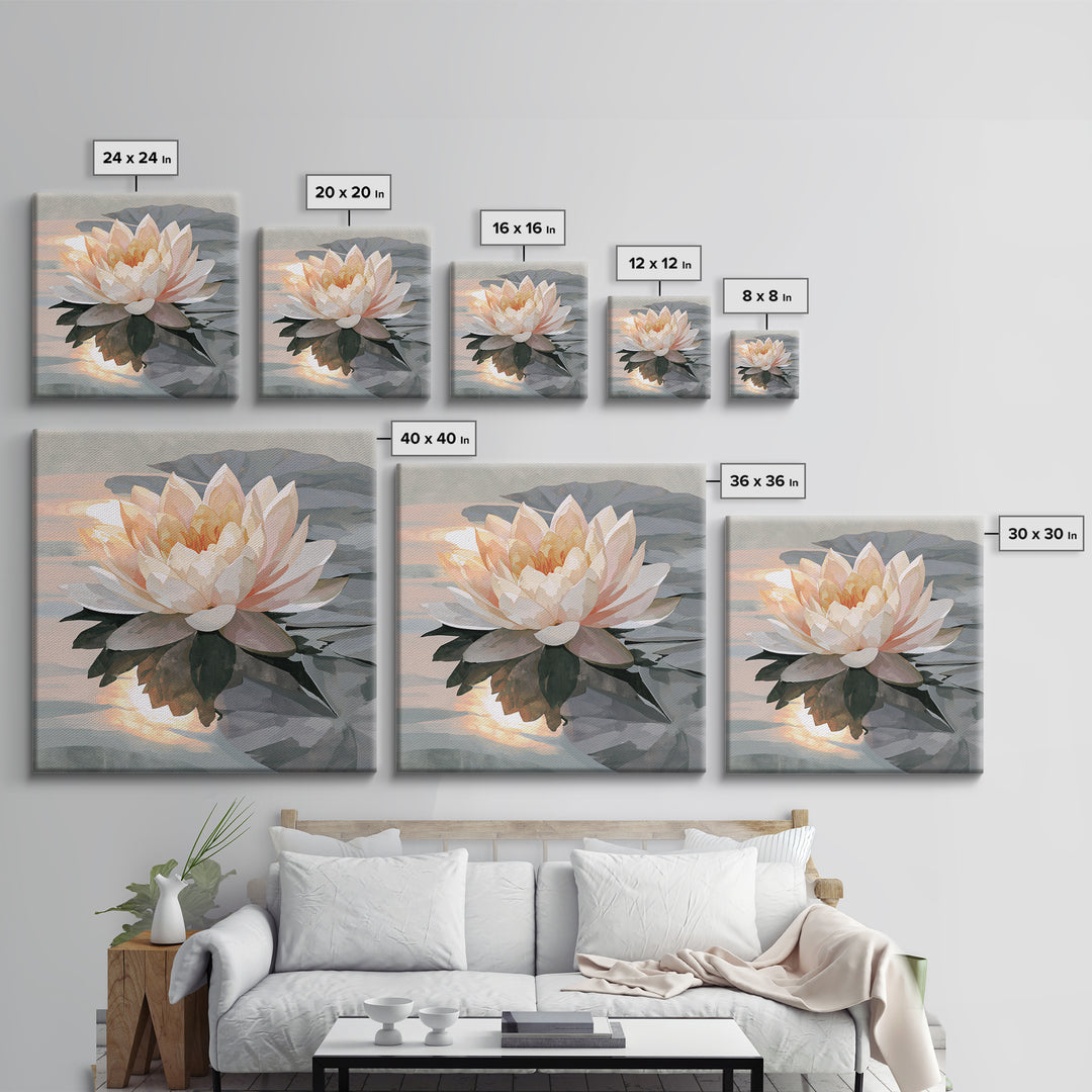 Lotus Flower Floating on Still Pond Canvas Print, Spa Art, Spa Wall Art, Spa Decor, Watercolor Art, Serenity, SPA-1x1-76