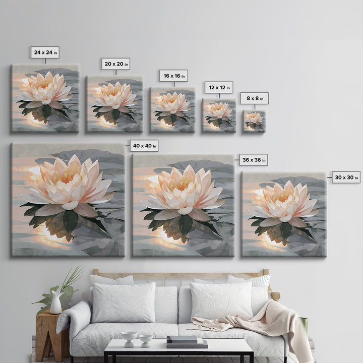 Lotus Flower Floating on Still Pond Canvas Print, Spa Art, Spa Wall Art, Spa Decor, Watercolor Art, Serenity, SPA-1x1-76