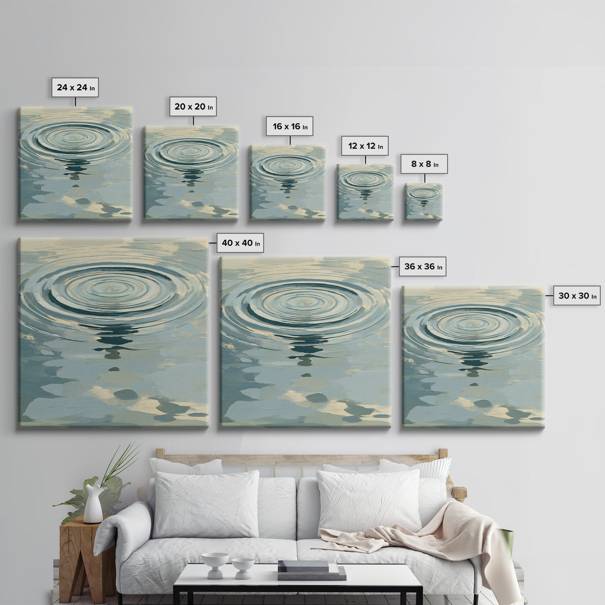 Abstract Water Ripples Framed Canvas Print, Spa Art, Statement Artwork, Spa Decor, Abstract Art, Serenity, Printable Wall Art, SPA-1x1-78
