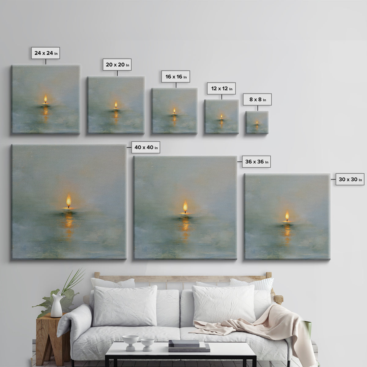 Warm Candle Flame Canvas Print, Spa Art, Wall Decor, Spa Decor, Fine Art, Serenity, Minimalist Art, Feminine Wall Art, SPA-1x1-81