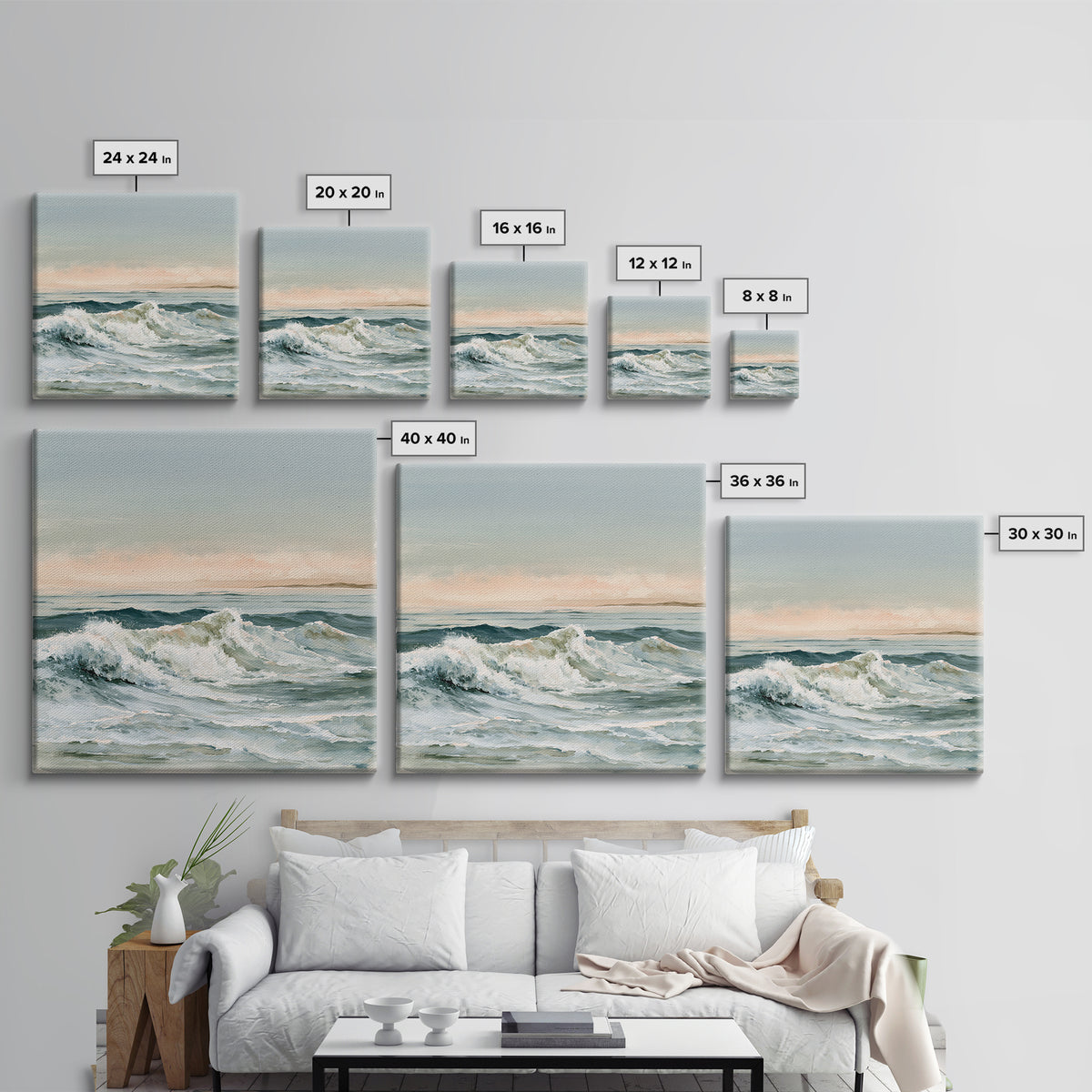 Coastal Horizon in Muted Spa Blues Canvas Print, Spa Art, Boho Decor, Spa Decor, Serenity, Printable Art, Wall Art Print, SPA-1x1-82