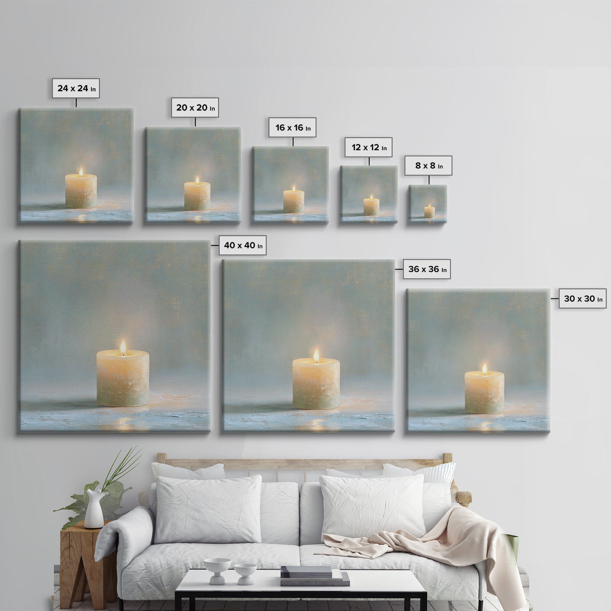 Warm Candle Flame Canvas Print, Spa Art, Statement Artwork, Spa Decor, Fine Art, Serenity, Printable Wall Art, Printable Art, SPA-1x1-9