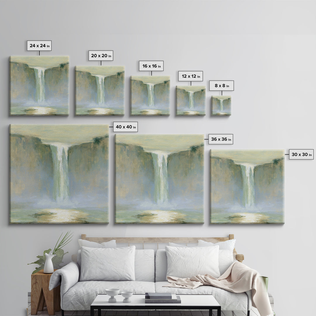 Serene Waterfall with Mist Canvas Print, Spa Art, Neutral Decor, Spa Decor, Fine Art, Serenity, Home Decor, Wall Decor, SPA-1x1-90