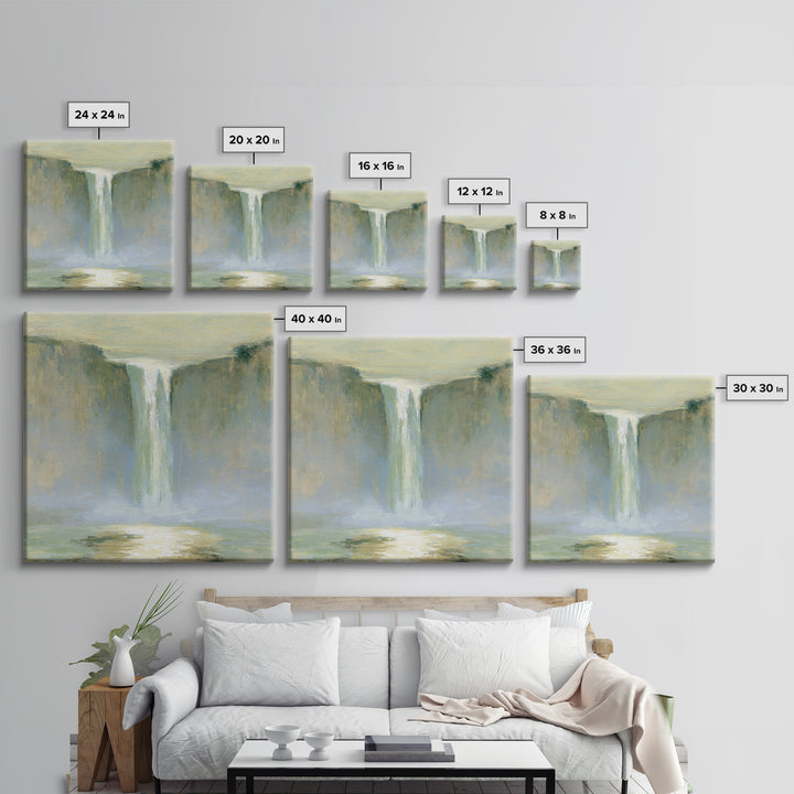 Serene Waterfall with Mist Canvas Print, Spa Art, Neutral Decor, Spa Decor, Fine Art, Serenity, Home Decor, Wall Decor, SPA-1x1-90