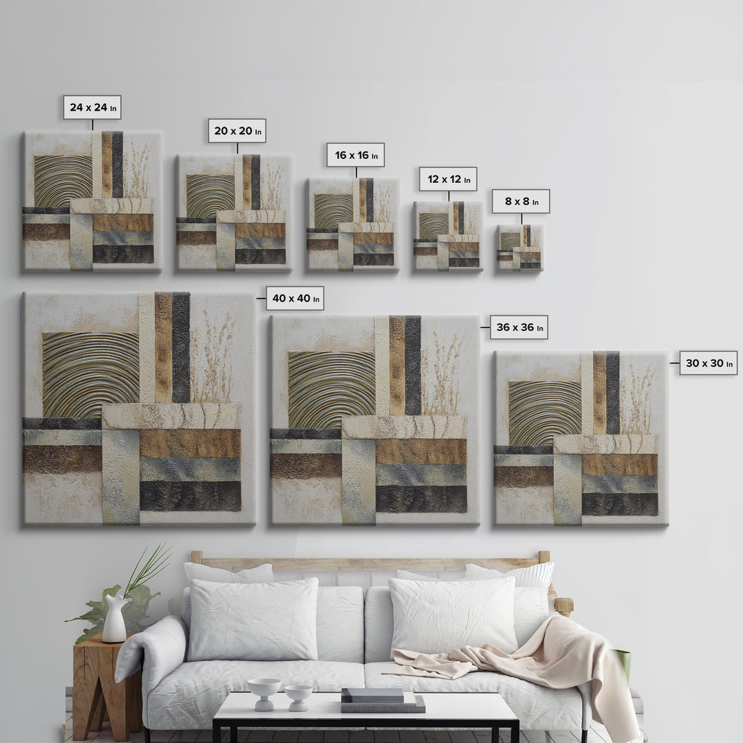 Sage and Ivory Geometric Calm Composition Framed Canvas Print, Spa Art, Wall Art, Spa Decor, Abstract Art, Serenity, SPA-1x1-93