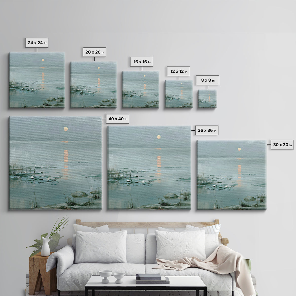 Moonlit Lake Reflection Canvas Print, Spa Art, Fine Art Print, Spa Decor, Fine Art, Serenity, Wall Decor, Printable Wall Art, SPA-1x1-95