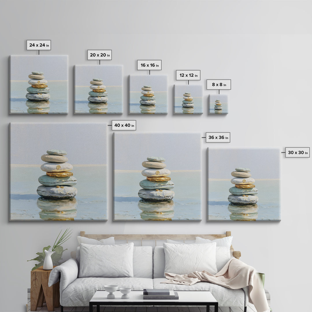 Stacked Stones Beside Calm Water Canvas Print, Spa Art, Black Woman Art, Spa Decor, Oil Painting, Serenity, Modern Home Decor, SPA-1x1-97