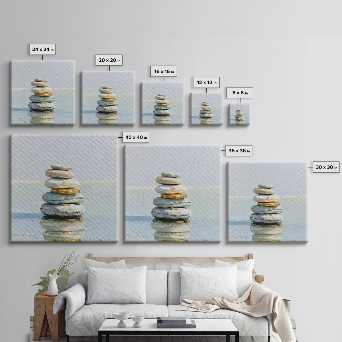 Stacked Stones Beside Calm Water Canvas Print, Spa Art, Black Woman Art, Spa Decor, Oil Painting, Serenity, Modern Home Decor, SPA-1x1-97