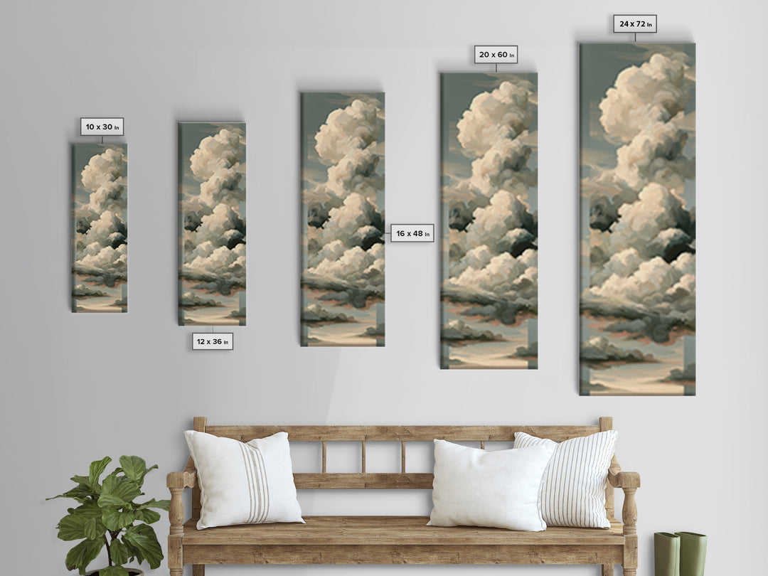 Soft Cloudscape in Cream and Sage Canvas Print, Spa Art, Wildlife Wall Art, Spa Decor, Watercolor Art, Serenity, SPA-1x3-1