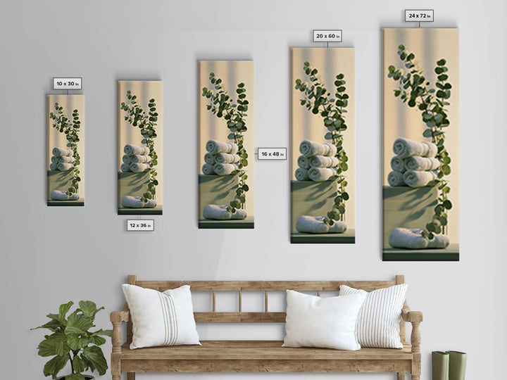 White Towels and Eucalyptus Without Room Context Canvas Print, Spa Art, Wall Art, Spa Decor, Oil Painting, Serenity, SPA-1x3-12