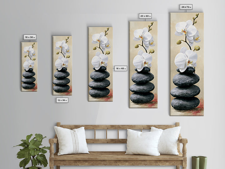 White Orchid on Smooth Gray Stone Canvas Print, Spa Art, Gallery Decor, Spa Decor, Fine Art, Serenity, Wall Art, Home Decor, SPA-1x3-14