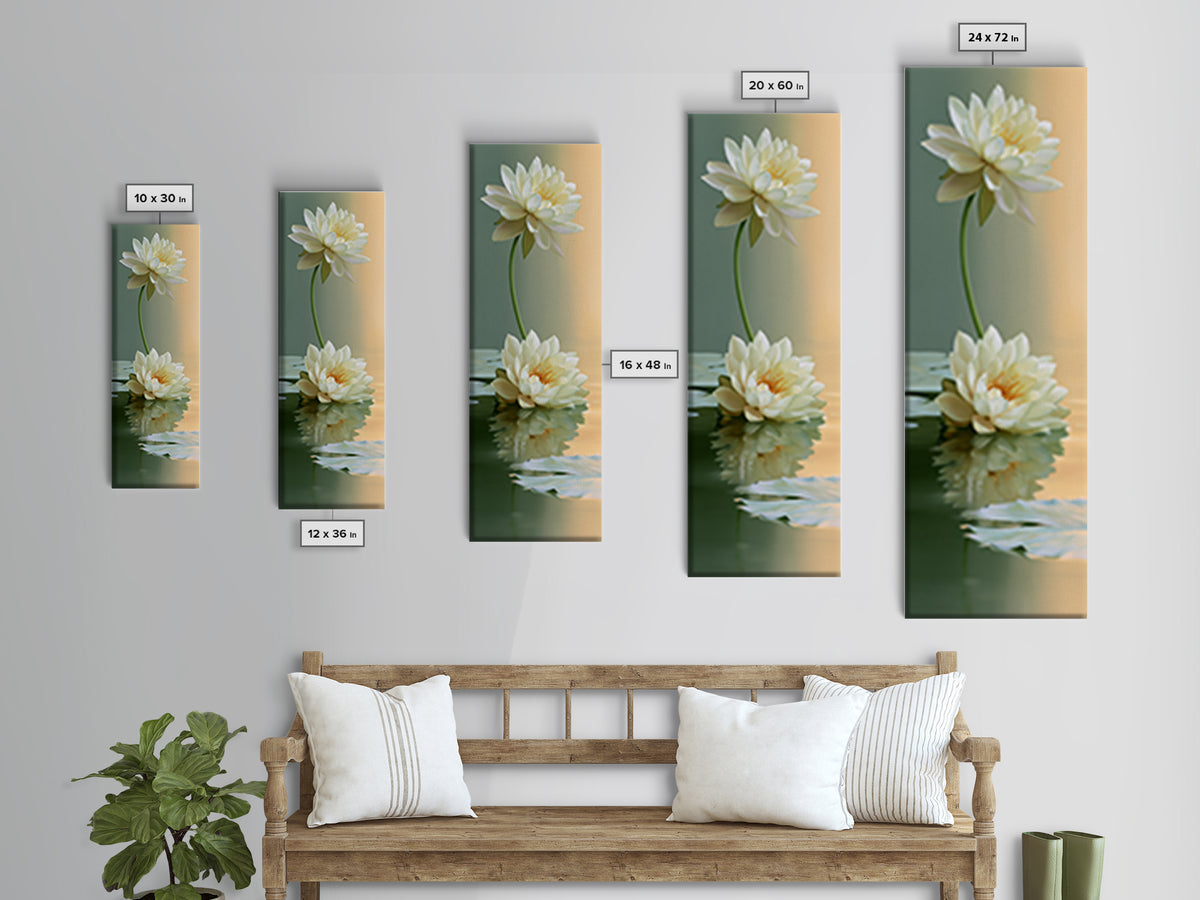 Lotus Flower Floating on Still Pond Canvas Print, Spa Art, Home Decor, Spa Decor, Serenity, Dog Wall Art, Abstract Print, SPA-1x3-16