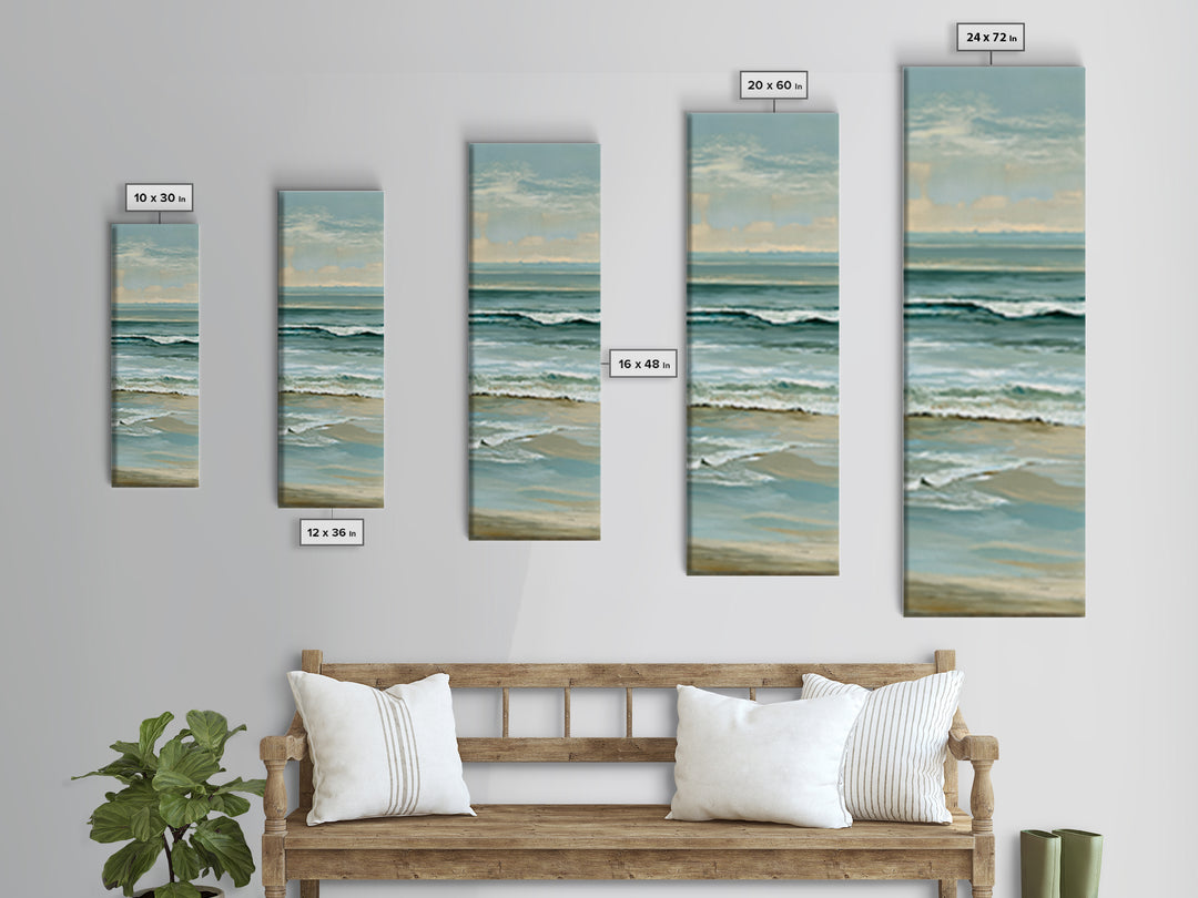 Coastal Horizon in Muted Spa Blues Canvas Print, Spa Art, Esthetician Decor, Spa Decor, Oil Painting, Serenity, Room Decor, SPA-1x3-22