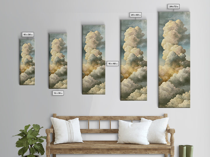 Soft Cloudscape in Cream and Sage Canvas Print, Spa Art, Travel Poster, Spa Decor, Fine Art, Serenity, Salon Decor, City Art, SPA-1x3-25
