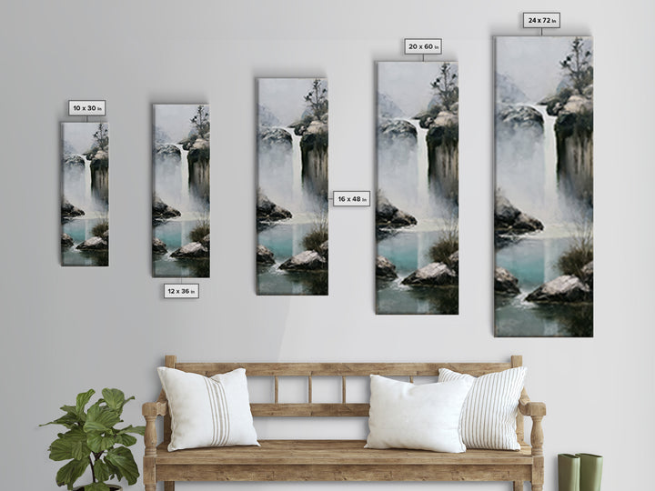Serene Waterfall with Mist Framed Canvas Print, Spa Art, Hair Salon Wall Art, Spa Decor, Oil Painting, Serenity, SPA-1x3-30