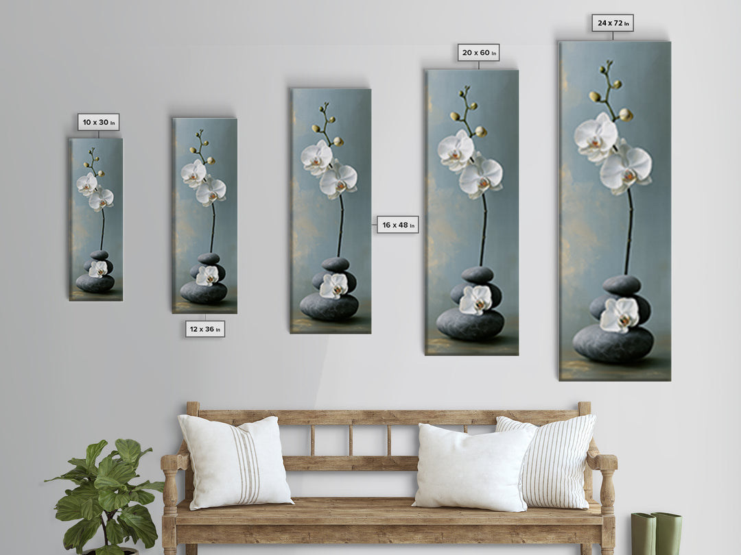 White Orchid on Smooth Gray Stone Canvas Print, Spa Art, Gallery Decor, Spa Decor, Fine Art, Serenity, Wall Art, Home Decor, SPA-1x3-38