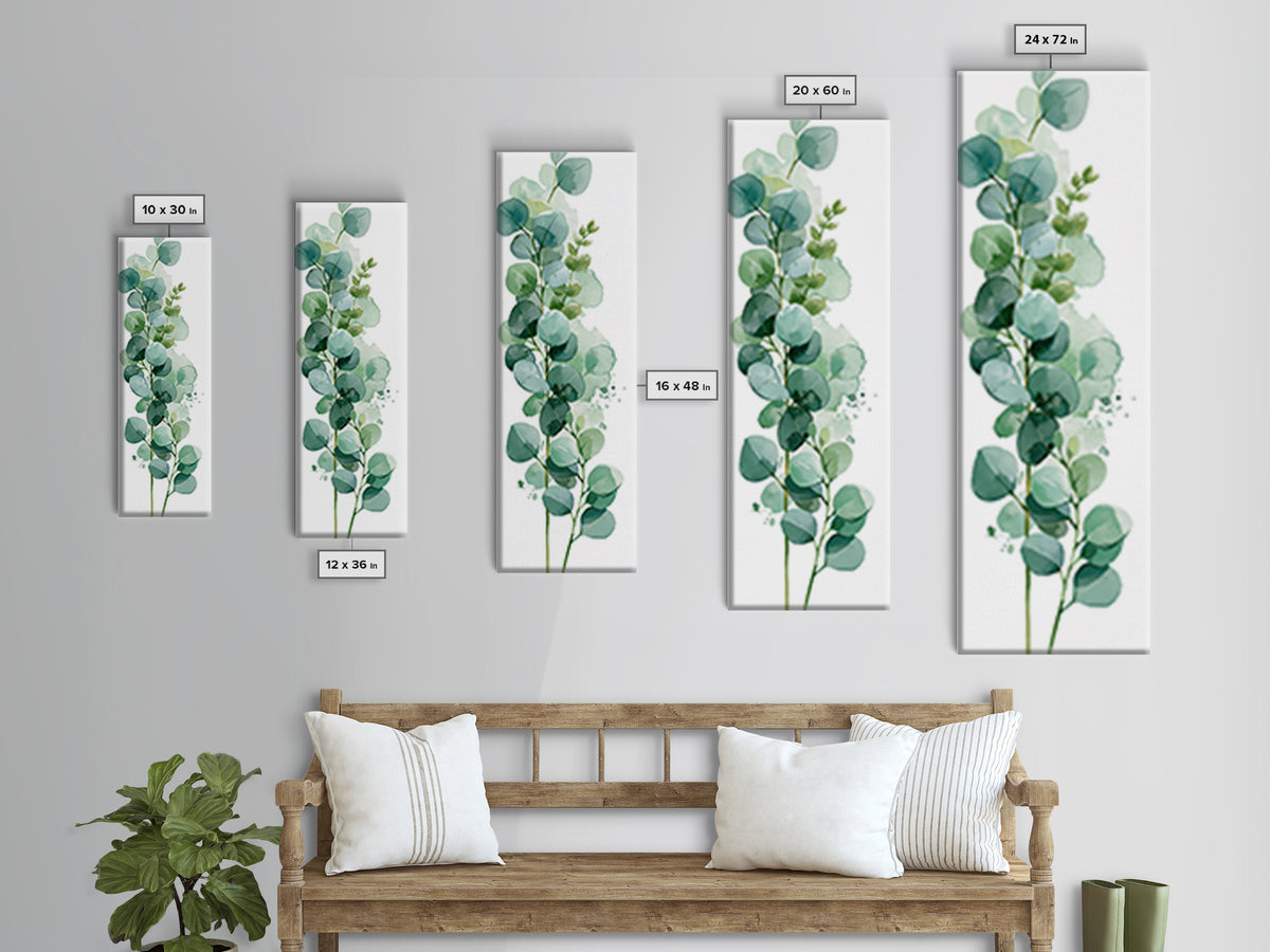 Eucalyptus Branch in Soft Green Watercolor Canvas Print, Spa Art, Fine Art Photography, Spa Decor, Oil Painting, Serenity, SPA-1x3-39