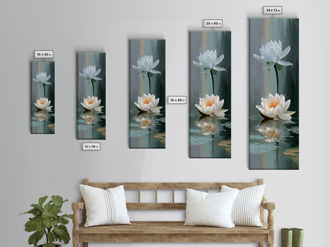 Lotus Flower Floating on Still Pond Canvas Print, Spa Art, Spa, Spa Decor, Oil Painting, Serenity, Teen Girl Room Decor, SPA-1x3-40