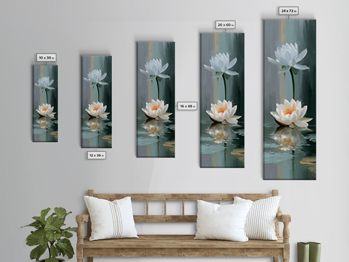 Lotus Flower Floating on Still Pond Canvas Print, Spa Art, Spa, Spa Decor, Oil Painting, Serenity, Teen Girl Room Decor, SPA-1x3-40