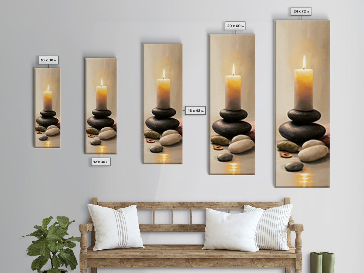 Warm Candle Flame Framed Canvas Print, Spa Art, Wall Art, Spa Decor, Oil Painting, Serenity, Dog Wall Art, Abstract Print, SPA-1x3-45