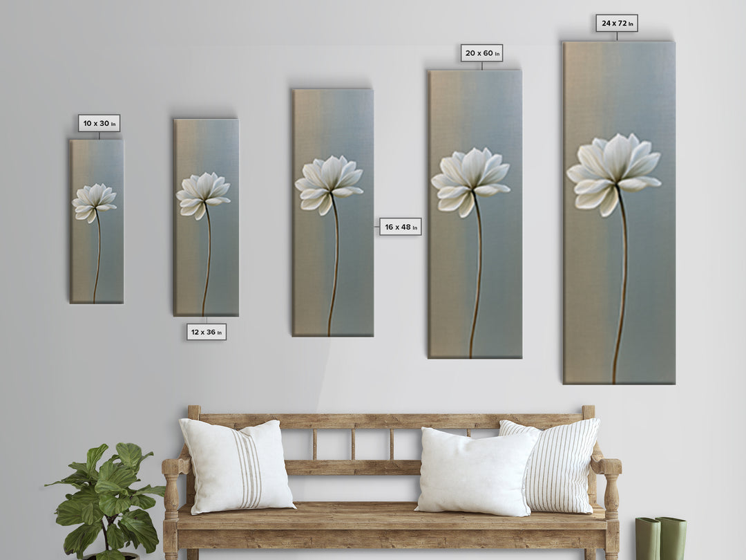 Single White Flower on Linen Ground Framed Canvas Print, Spa Art, Room Decor, Spa Decor, Fine Art, Serenity, Nature Prints, SPA-1x3-53