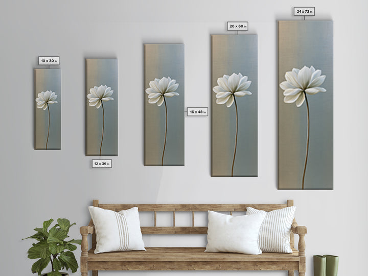 Single White Flower on Linen Ground Framed Canvas Print, Spa Art, Room Decor, Spa Decor, Fine Art, Serenity, Nature Prints, SPA-1x3-53