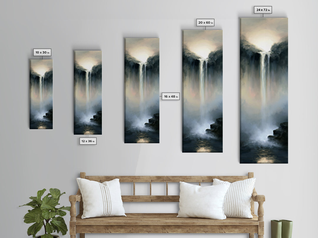 Serene Waterfall with Mist Framed Canvas Print, Spa Art, Hair Salon Wall Art, Spa Decor, Oil Painting, Serenity, SPA-1x3-54