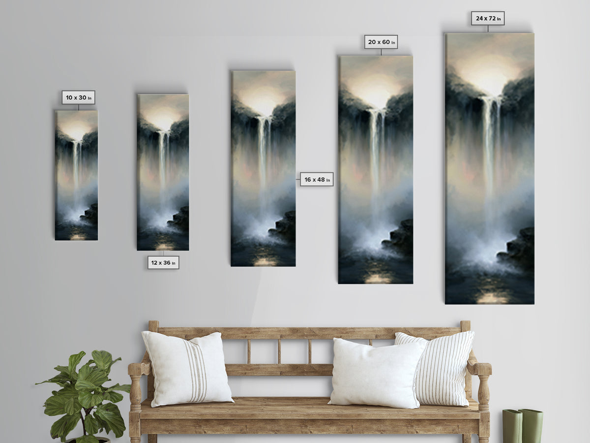 Serene Waterfall with Mist Framed Canvas Print, Spa Art, Hair Salon Wall Art, Spa Decor, Oil Painting, Serenity, SPA-1x3-54